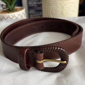 Coach Brown Leather Belt with Wrapped Buckle and Gold-Tone Pin 36”